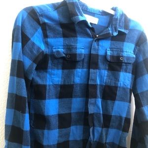 Size 10/12: Boy Button-Up Blue/Black Plaid Shirt